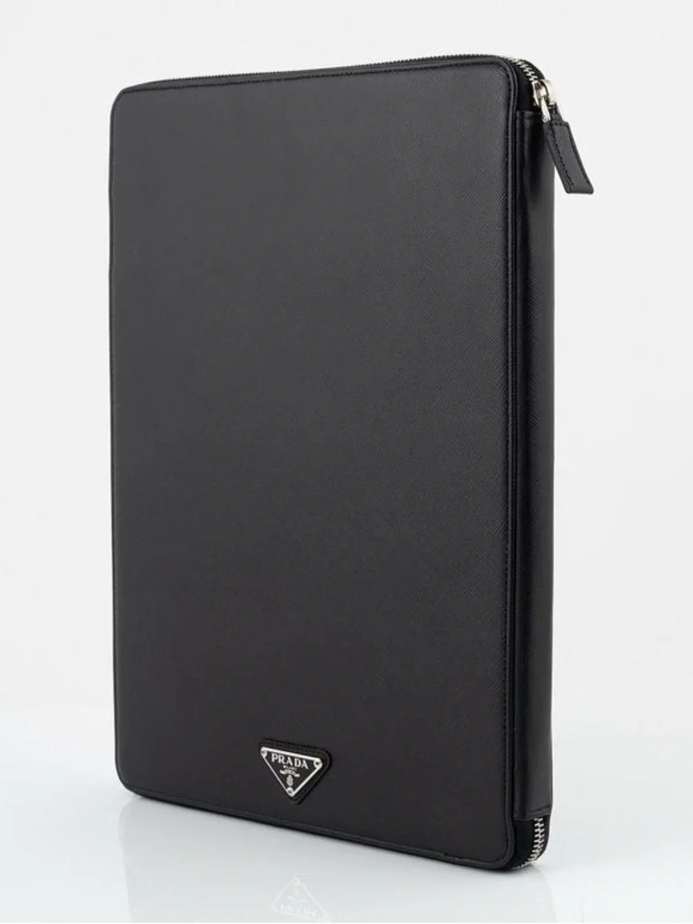 Prada Saffiano Black Leather Zip-around Document Holder in Pristine Condition